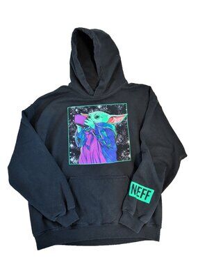 Mens Neff X Star Wars Grogu Baby Yoda Black Lrg Hoodie Pull over Skater Grunge